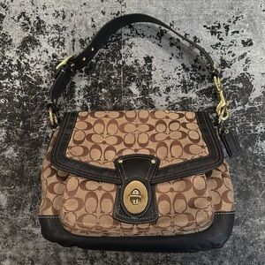 Coach Tan and Black Signature Shoulder Bag